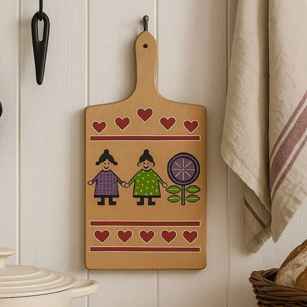 Vintage 60s Wooden Cutting Board Folk Art Dutch Girl Design 14